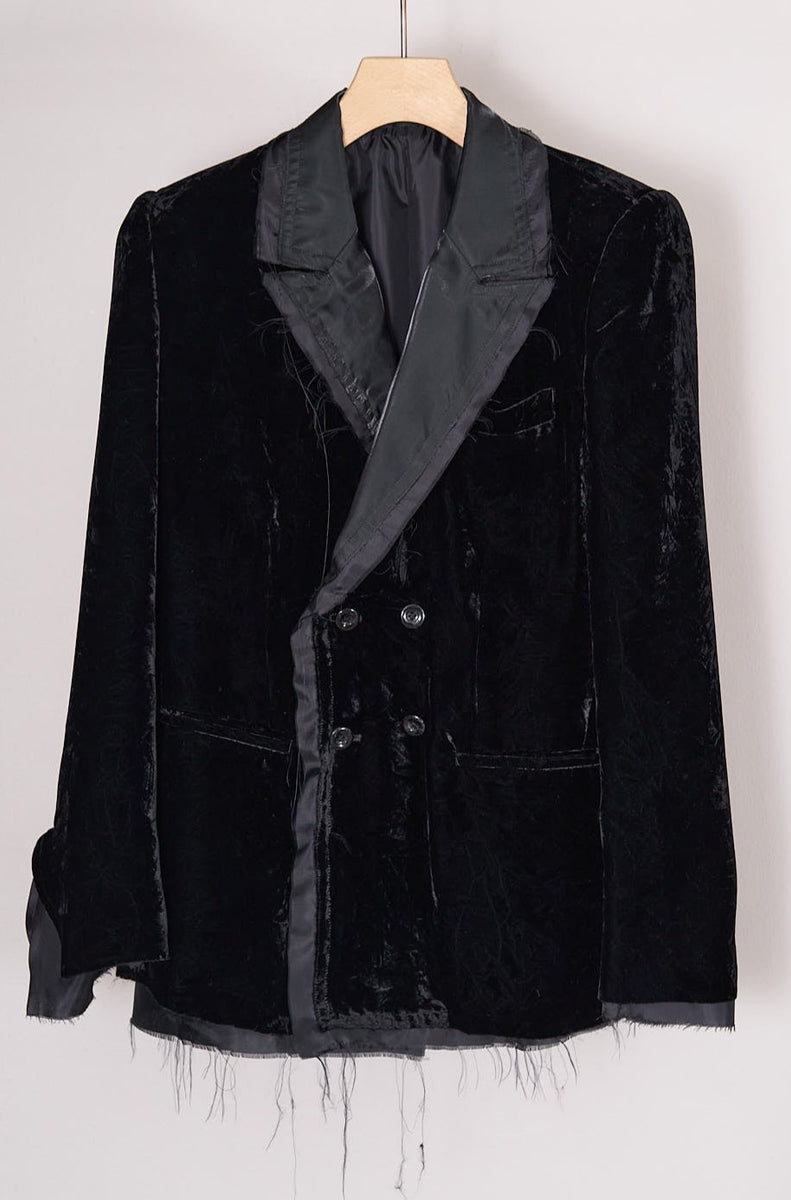 CUT OFF VELVET JACKET(BLACK) – blank