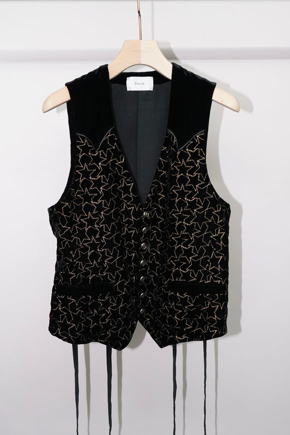 LAME STAR EMBROIDERED VELVET VEST(BLACK)