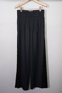 LAME STAR EMBROIDERED WIDE TROUSERS(BLACK)