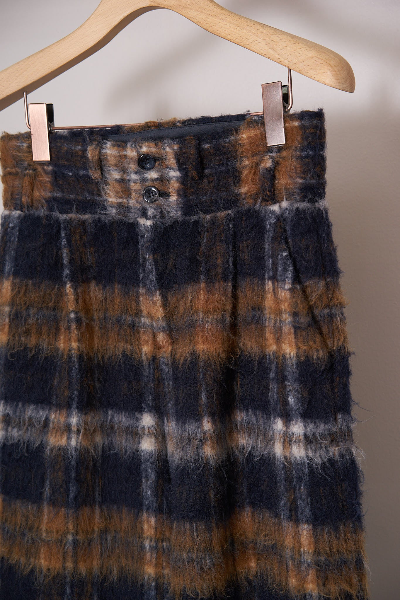 SHAGGY CHECK WIDE PANTS (NAVY) – blank