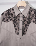 LAME STRIPE GRATE WESTERN SHIRT(BEIGE)