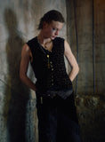 "後払い決済"【9~10月配送予定】LAME STAR EMBROIDERED VELVET VEST(BLACK)